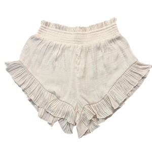 Cream Ruffle Hem Smocked Waist Flowy Shorts Womens Large L Feminine Festival